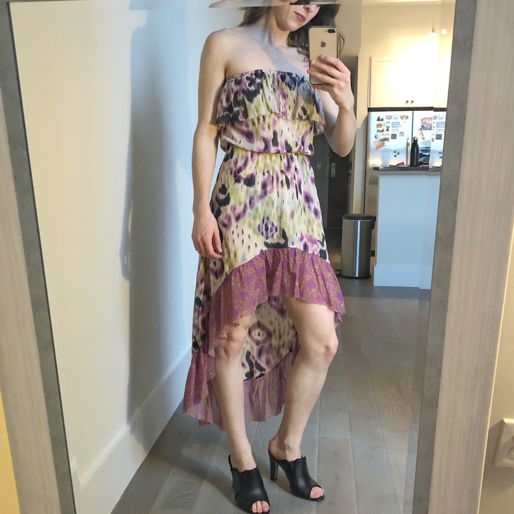 Anthropologie Lilka Strapless Popover Hi-Low Printed Flowy Dress XS - Picture 1 of 6